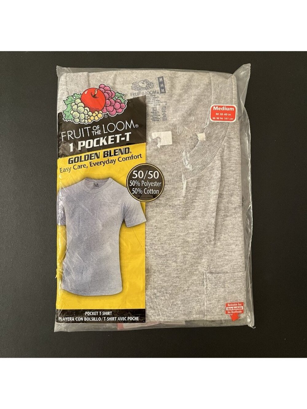 Fruit of the Loom 1 Pocket Tee Short Sleeve Golden Blend Size M Grey NEW